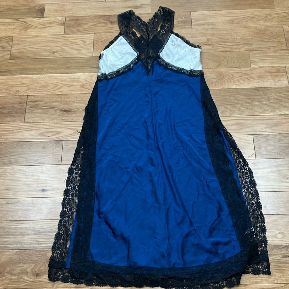Free People Blue and Black Lace Maxi Dress Medium high slits - Picture 1 of 11
